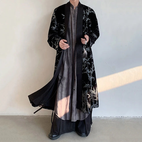 Load image into Gallery viewer, Men's Trench Coat Spring Embroidered Silver Bamboo Decoration New Chinese Style Stand Collar Handsome Male Clothing 9W1706
