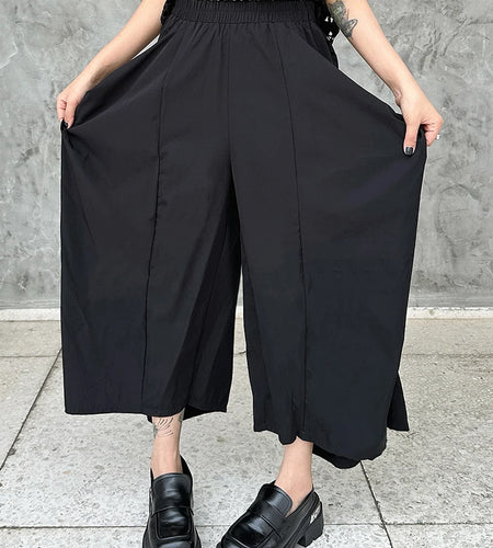 High Elastic Waist Black Pleated Pocket Calf-Length Pants New Trousers Women Fashion Tide Spring Autumn 2025  1DJ1074