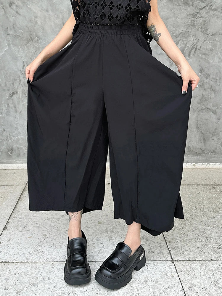High Elastic Waist Black Pleated Pocket Calf-Length Pants New Trousers Women Fashion Tide Spring Autumn 2025  1DJ1074