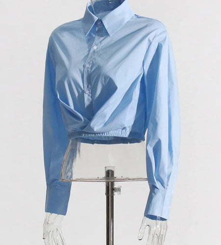 Solid Casual Slimming Minimalist Blouses For Women Lapel Long Sleeve Spliced Single Breasted Shirt Female Fashion