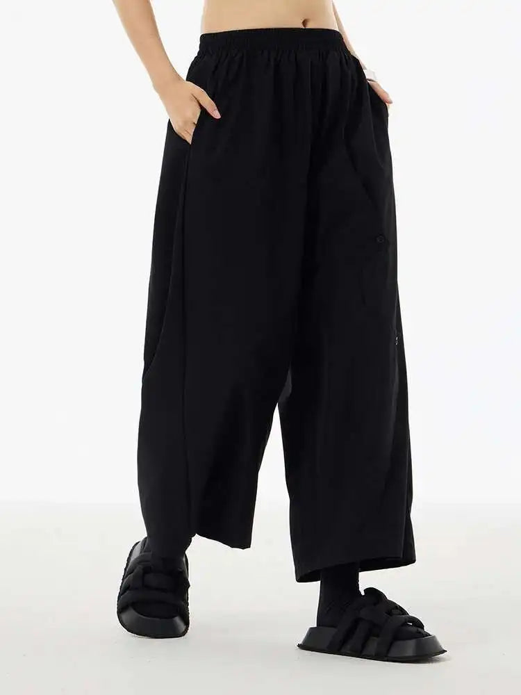 High Elastic Waist Khaki Irregular Button Wide Leg Pants New Trousers Women Fashion Tide Spring Autumn 2025 1DH5684