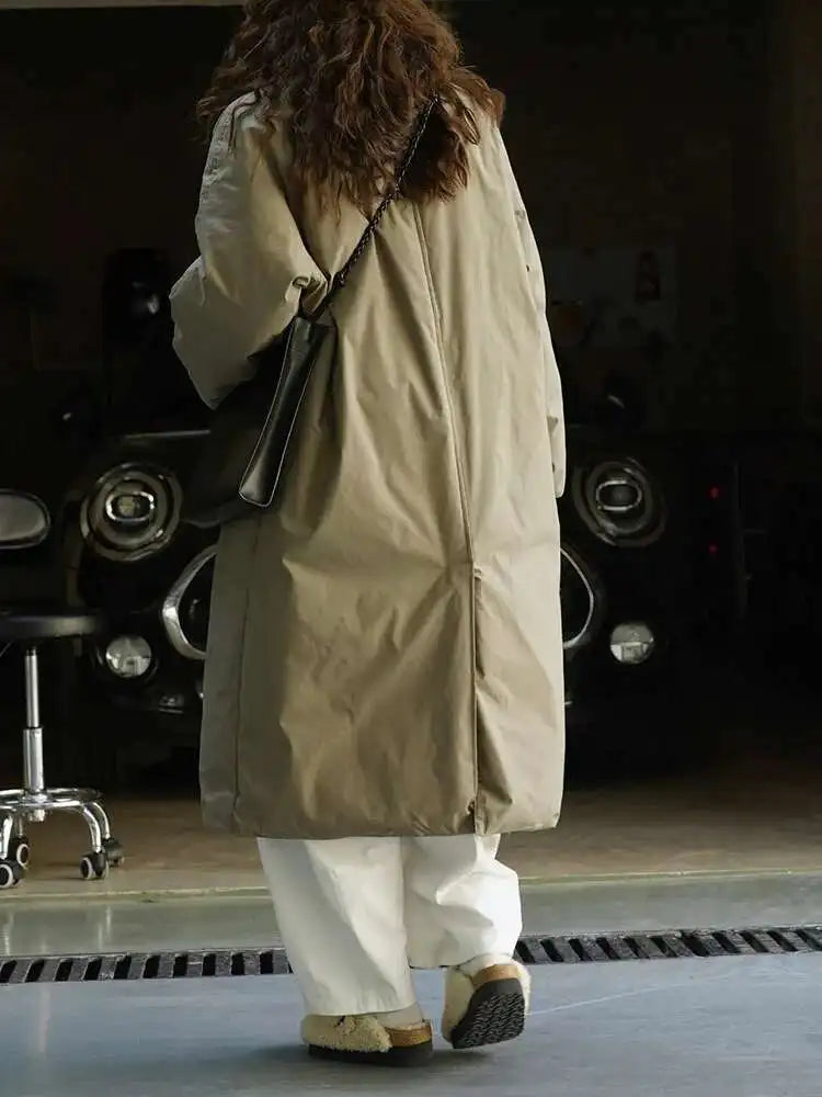 Army Green Big Size Keep Warm Long Down Jacket New Long Sleeve Warm Women Parkas Fashion Tide Autumn Winter 2025 1DH8675