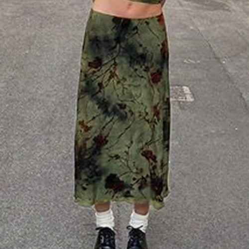 Load image into Gallery viewer, Y2K Green Fairycore Graphic Printed Midi Skirt Vintage Aesthetic Frill Chic Fashion Women&#39;s Skirts Grunge Outfits
