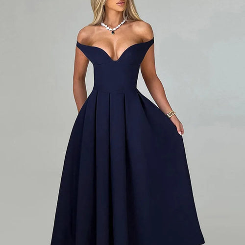Load image into Gallery viewer, Off-shoulder Backless Pleated Maxi Dress Women Fashion Strapless Sleeveless High Waist A-line Club Long Dress Elegant
