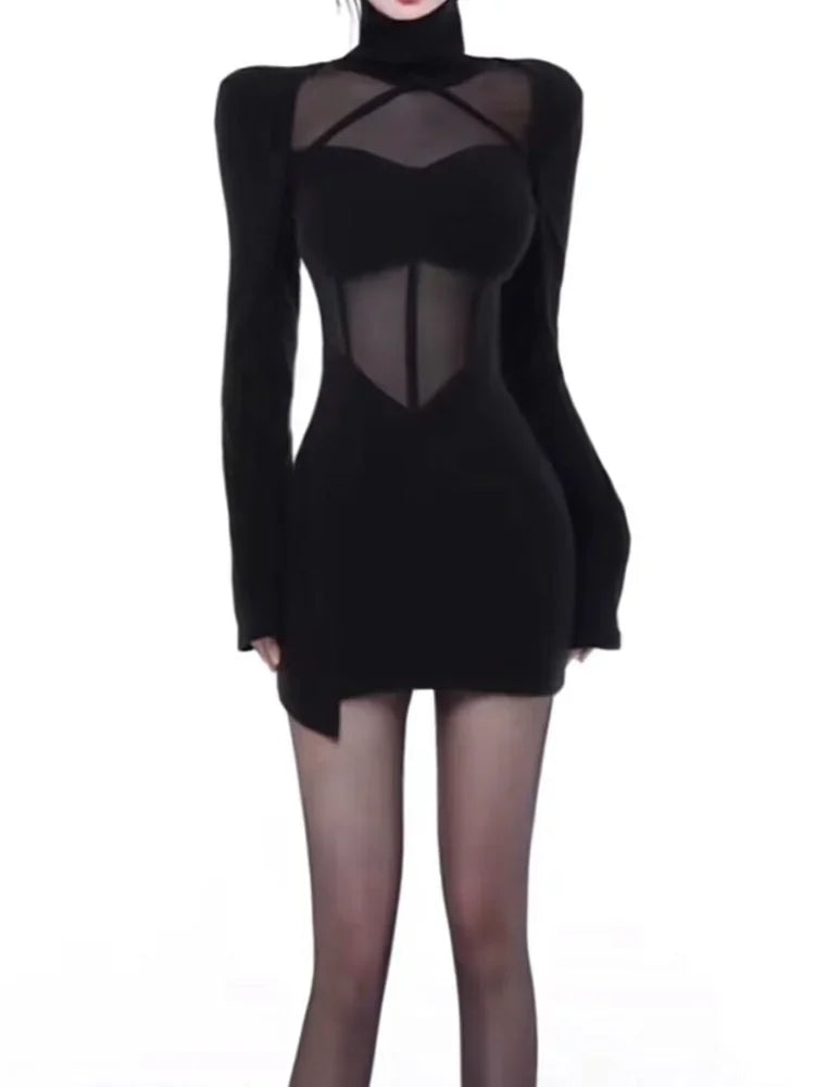 Sexy Black Mesh Mini Dress Women Bodycon Wrap Slim Short Dresses Party Night Club Sex Outfits Chic Bassic