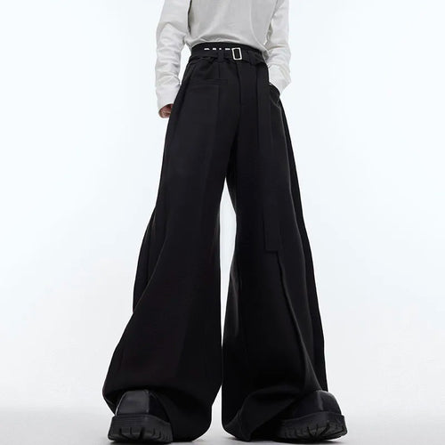 Load image into Gallery viewer, Niche Men Wide Leg Pants Three-dimensional Line Casual Belt Design High Street Men&#39;s Wear Straight Trousers Autumn 9C4728
