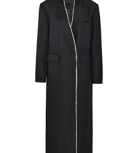 Women Black Burr Big Size Long Elegant Blazer New Lapel Long Sleeve Jacket Fashion Tide Spring Autumn 2025 26D6318