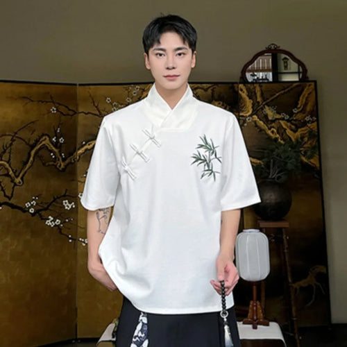 Load image into Gallery viewer, Summer Men&#39;s Short Sleeve T-shirt Chinese Style Embroidery Design Loose Casual Male Top V-neck Men Clothing 9C5592
