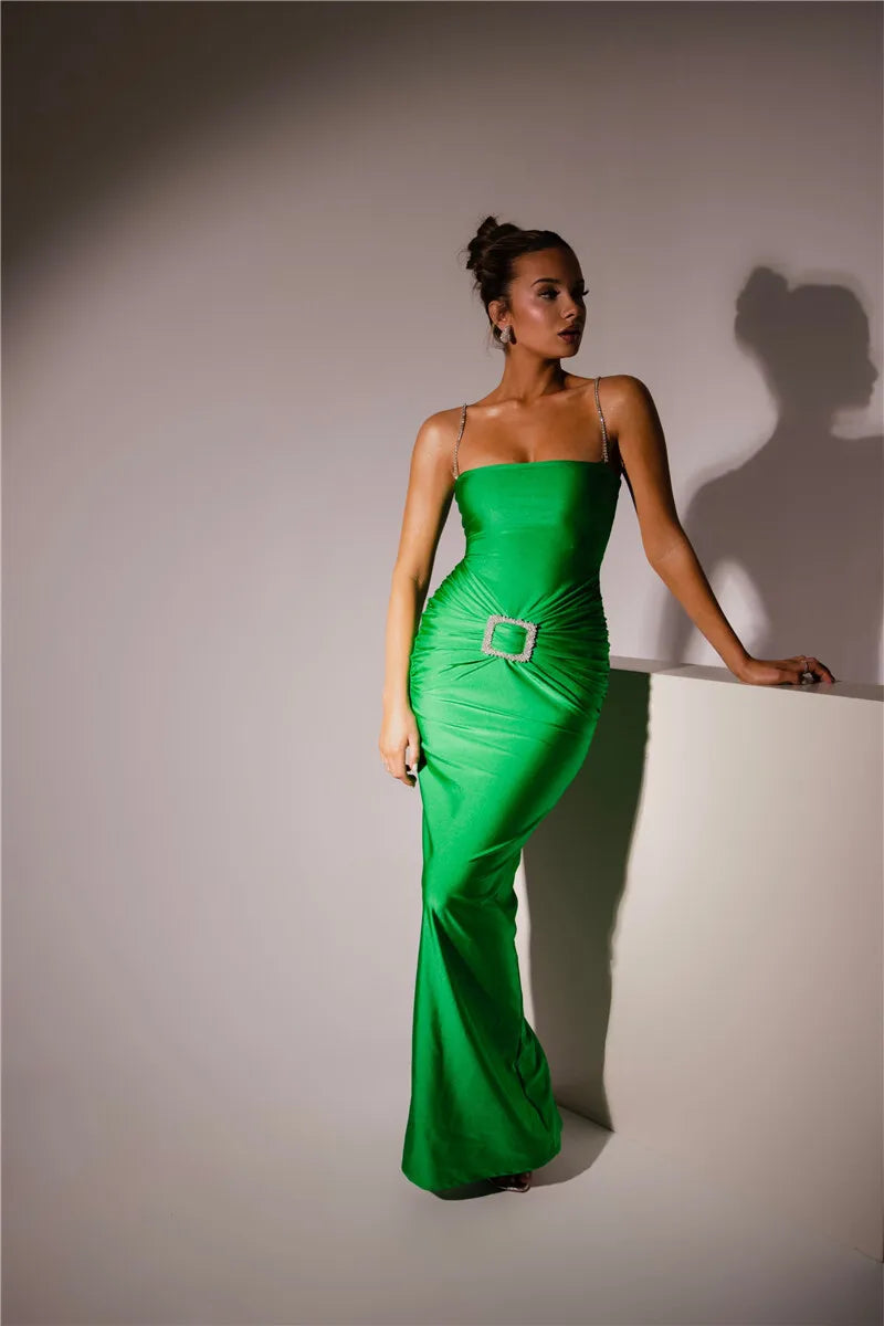 Glitter Spaghetti Strap Sexy Maxi Dress For Women Fashion Sleeveless Backless Bodycon Club Party Long Dress Elegant