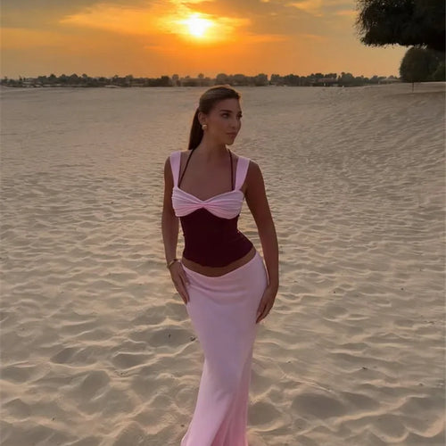 Load image into Gallery viewer, Sexy Skirt Two Piece Sets Women Halter Lace-up Cropped Tops And Maxi Skirt Ladies Fashion Sleeveless 2 Piece Sets
