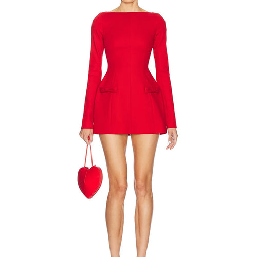 Load image into Gallery viewer, Double Bow Long Sleeve Sexy Mini Dress For Women Autumn Winter New Solid High Waist Bodycon Club Party Dress Elegant
