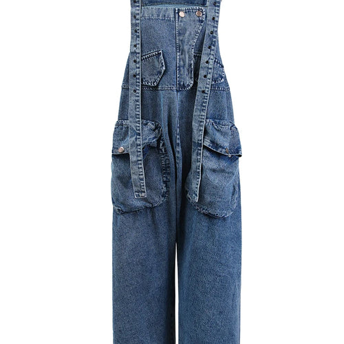 Load image into Gallery viewer, High Waist Blue Pocket Big Size Denim Overalls Trousers New Loose Fit Pants Women Fashion Tide Spring Autumn 2025 1K16401
