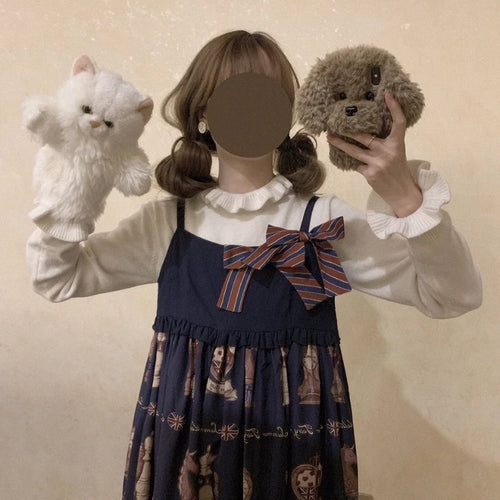 Load image into Gallery viewer, 2025 Autumn Preppy Style Knitted Sweater Harajuku Sweet Loose Simple Jumpers Y2k Aesthetic Ruffled Collar Solid Grunge Pullover
