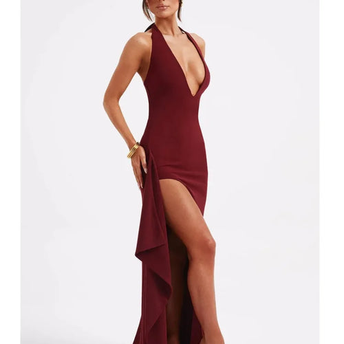 Load image into Gallery viewer, Women's Sexy Sleeveless High Split Evening Dress, Lace Up Neck Fold, Elegant Female Fashion, Backless Partywear, 2024
