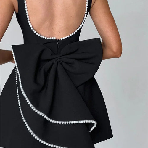 Load image into Gallery viewer, Pearl Bow Backless Sexy Mini Dress For Women Robe Fashion Zipper Sleeveless High Waist A-line Club Party Dress Elegant

