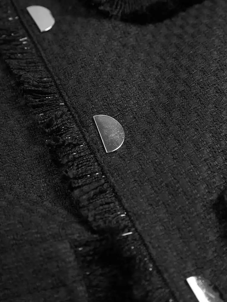 Black Burr Big Size Elegant Woolen Coat New Lapel Long Sleeve Women Jacket Fashion Tide Autumn Winter 2025 1DF6397