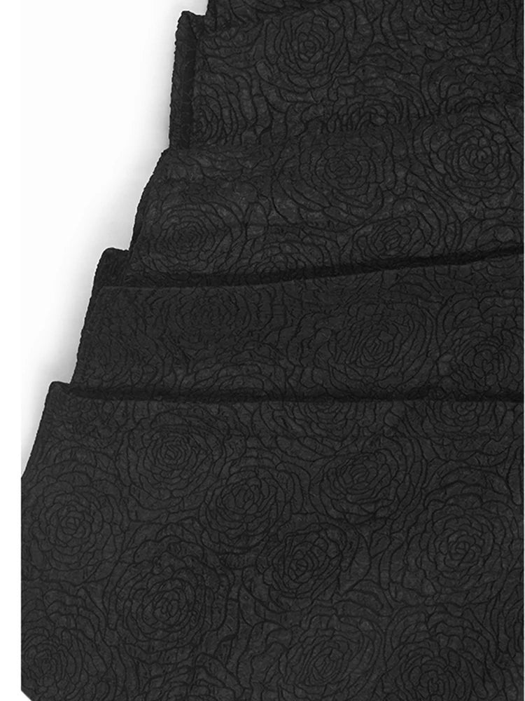 Women Black Three-dimensional Flower Big Size Midi Dress New Round Neck Half Sleeve Fashion Spring Autumn 2025  1DJ1104