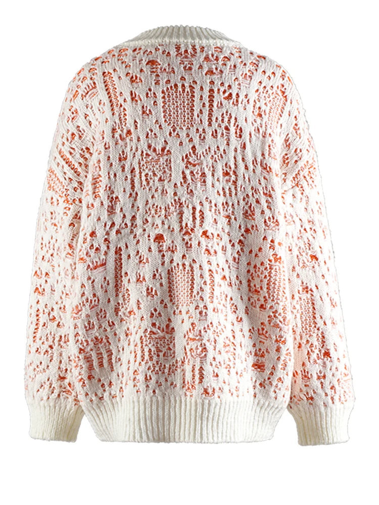 Orange Holes Big Size Knitting Sweater Round Neck Long Sleeve Women Pullovers New Fashion Tide Spring Autumn 2025 CPG2566
