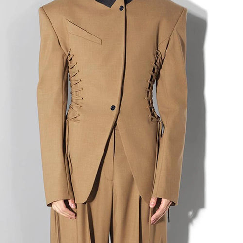 Load image into Gallery viewer, Slimming Spliced Lace Up Fashion Jackets for Women Stand Neck Long Sleeves Temperament Jacket Female Clothing New
