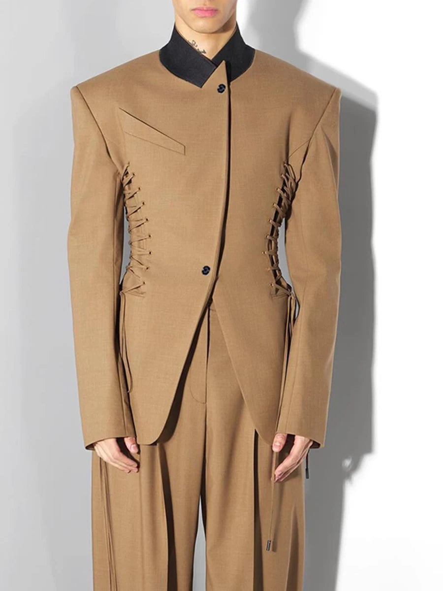 Slimming Spliced Lace Up Fashion Jackets for Women Stand Neck Long Sleeves Temperament Jacket Female Clothing New