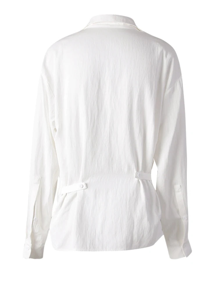 Women Balck Irregular Knot Big Size Elegant Blouse New Lapel Long Sleeve Shirt Fashion Tide Spring Autumn 2025 CPG3249