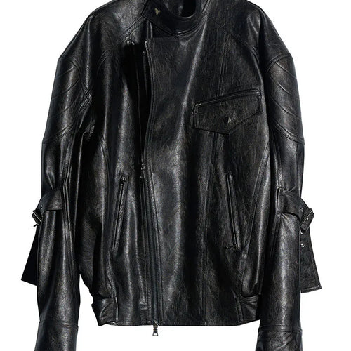 Load image into Gallery viewer, PU Leather Dark Brown Big Size Vintage Jacket New Stand Collar Long Sleeve Women Coat Fashion Spring Autumn 2025 1DH7079
