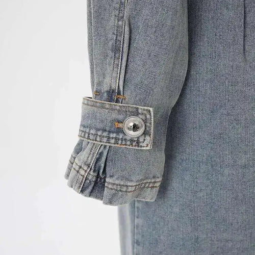 Load image into Gallery viewer, Women Blue Denim Big Size Long Trench New Lapel Long Sleeve Loose Fit Windbreaker Fashion Tide Spring Autumn 2025 17A4709
