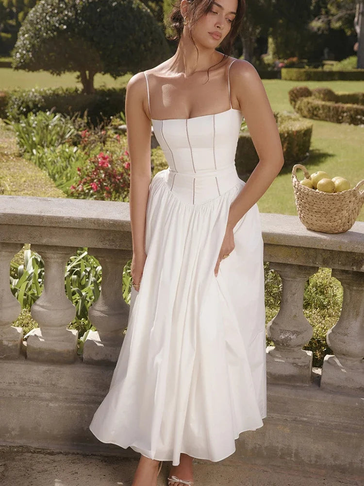 Summer Elegant Dresses for Women 2024 New Arrivals Hollow Out Flare Birthday Party Dresses Midi Print Female Clothing