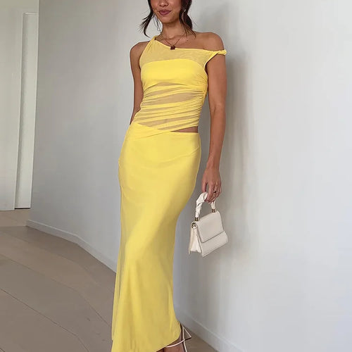 Load image into Gallery viewer, Diagonal Collar Backless Sexy Maxi Dress Women Gown Summer New Sleeveless Sheer Mesh Hollow Out Elegant Long Dress
