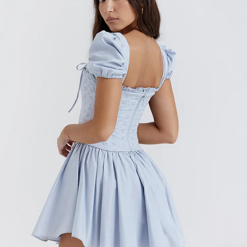 Load image into Gallery viewer, Fashion New Product Bubble Sleeves Square Neck Dress Slim Lace Up Princess Dress Two Piece Set Elegant Sweet Female Set
