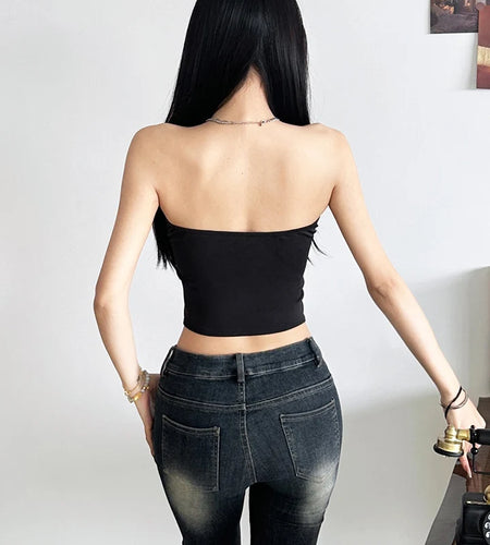 y2k Tube Tops Women Summer Clothes Solid Color Off Shoulder Strapless Sleeveless Bandeau Vest Sexy Clothing Streetwear