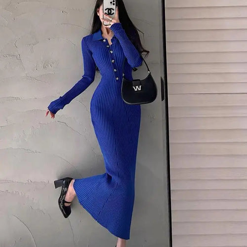 Load image into Gallery viewer, Elegant Party Dresses For Women 2023 Dress Autumn Winter Stretchy Long Sleeved Slim Vintage Basic Knit Dress Y2k
