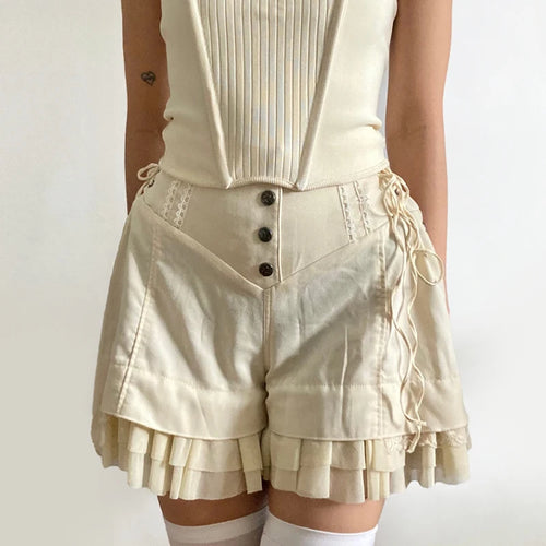 Load image into Gallery viewer, Fashion Chic Ruffles Spliced High Waist Shorts Women Lace Trim Buttons Coquette Clothes Summer Shorts Tie Up Outfits
