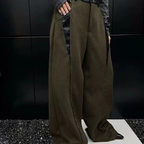 Load image into Gallery viewer, Colorblock Patchwork Leather Casual Loose Pants For Women High Waist Spliced Button Temperament Pant Female
