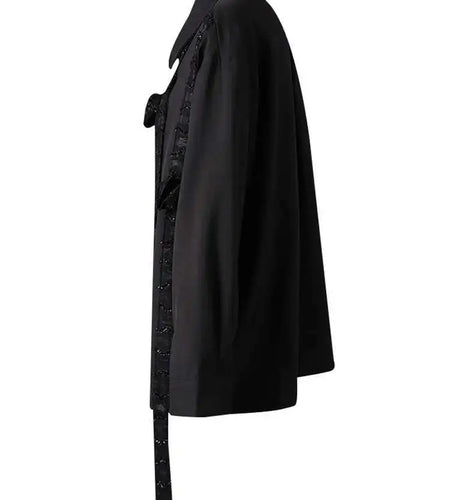 Women Black Three-dimensional Flower Big Size Blouse New Lapel Long Sleeve Shirt Fashion Tide Spring Autumn 2025 CPG2864