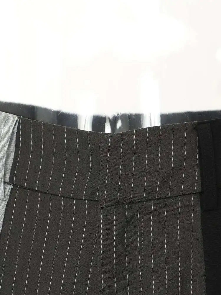High Elastic Waist Black Gray Striped Spliced Wide Leg Pants New Trousers Women Fashion Tide Spring Autumn 2025 1DH59370
