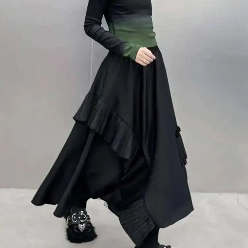Load image into Gallery viewer, High Elastic Waist Black Irregular Pleated A-line Half-body Casual Skirt Women Fashion Tide New Spring Autumn 2025 1DH3690
