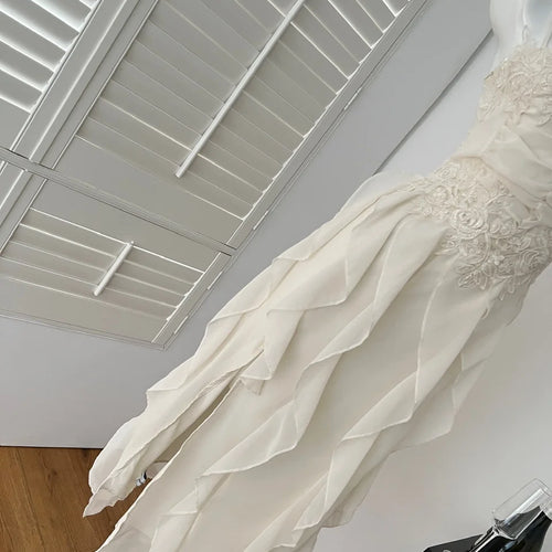 Load image into Gallery viewer, Summer French Vintage New Purple Elegant Slim Backless Party Dress Women Beige High Waist Sleeveless Ruffle Edge Slip Long Dress
