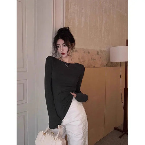 Load image into Gallery viewer, Korean Vintage Grunge Long Sleeve Tees Streetwear Trendy Sexy Casual Simple Women T-shirt Y2k Aesthetic All Match Slim Tshirts
