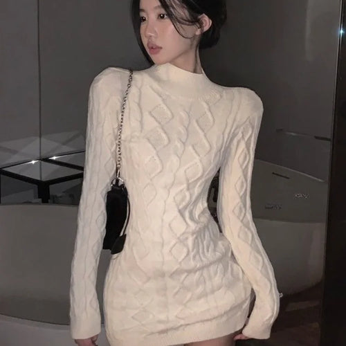 Load image into Gallery viewer, Sexy Backless White Knit Knitted Sweater Dress Women Korean Style Fashion Kpop Bodycon Slim Mini Short Dresses
