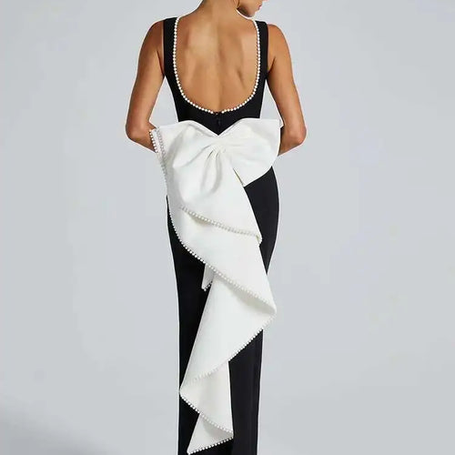 Load image into Gallery viewer, Elegant Pearl Bow Backless Sexy Maxi Dress Women Gown Fashion Sleeveless High Waist A-line Club Party Long Dress
