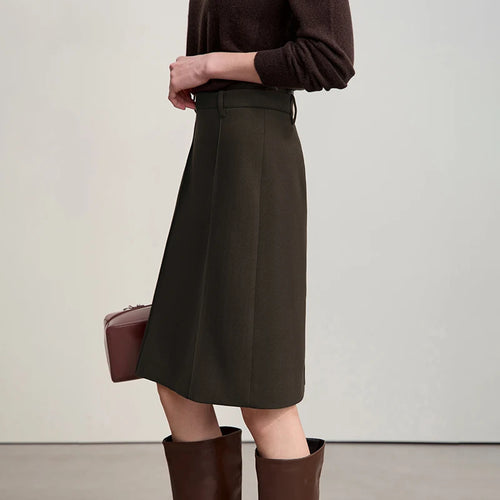 Load image into Gallery viewer, Minimalist Skirts For Women 2025 Winter New Straight Solid Knit Midi Skirt Patchwork Leather Casual Woman Clothes 12524092
