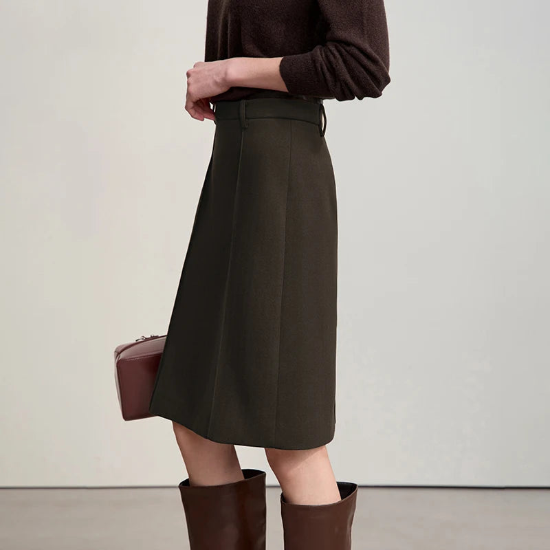 Minimalist Skirts For Women 2025 Winter New Straight Solid Knit Midi Skirt Patchwork Leather Casual Woman Clothes 12524092