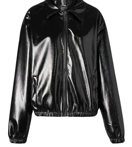 PU Leather Black Brief Big Size Casual Jacket New Lapel Long Sleeve Women Coat Fashion Tide Spring Autumn 2025 CPG2508