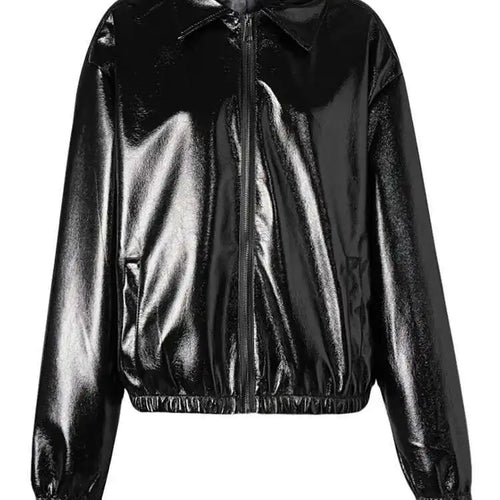 Load image into Gallery viewer, PU Leather Black Brief Big Size Casual Jacket New Lapel Long Sleeve Women Coat Fashion Tide Spring Autumn 2025 CPG2508
