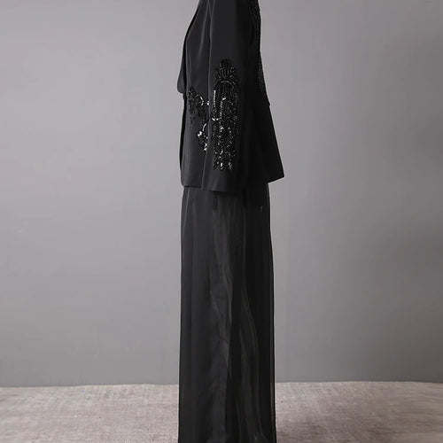 Load image into Gallery viewer, Big Size Sequins Blazer Mesh Long Pants Two Piece Suit New Lapel Long Sleeve Women Fashion Tide Spring Autumn 2025 35Z1664
