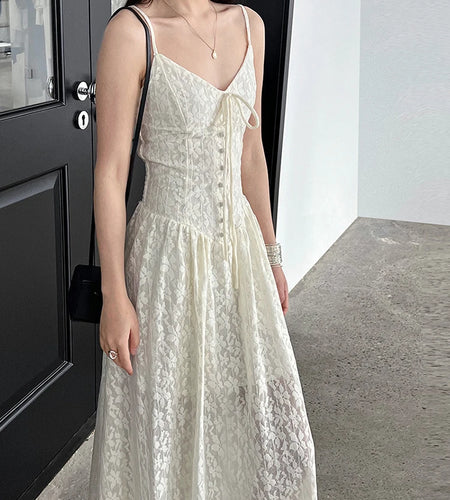 Women Green Printed Bandage Long Spaghetti Strap Dress New V-Neck Sleeveless Fashion Tide Spring Summer 2025 1DJ1311