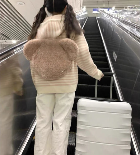 Japanese Sweet Striped Contrast Color Sweaters Knitted Zipper Casual Preppy Cardigans Streetwear Fashion Loose Y2k Hooded Coats