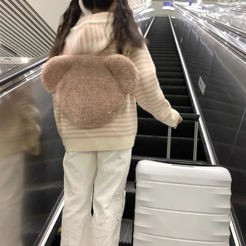 Load image into Gallery viewer, Japanese Sweet Striped Contrast Color Sweaters Knitted Zipper Casual Preppy Cardigans Streetwear Fashion Loose Y2k Hooded Coats
