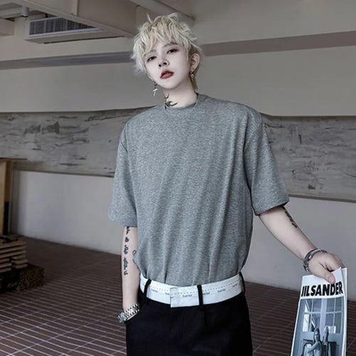 Load image into Gallery viewer, Men's Short Sleeve T-shirts New Summer Loose Double Neck Design Casual Menwear Korean Solid Color Fashion Top 9W1505
